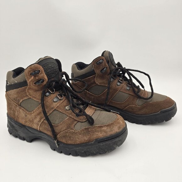 Original Rugged Outback Brown/Olive Leather Hiking Boots Size 7 Lace-Up Durable - Picture 1 of 8